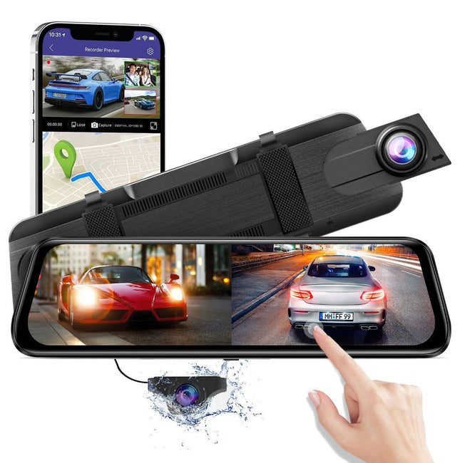 AZDome AR09 QuadHD 2CH Full Mirror Wifi Touch dashcam