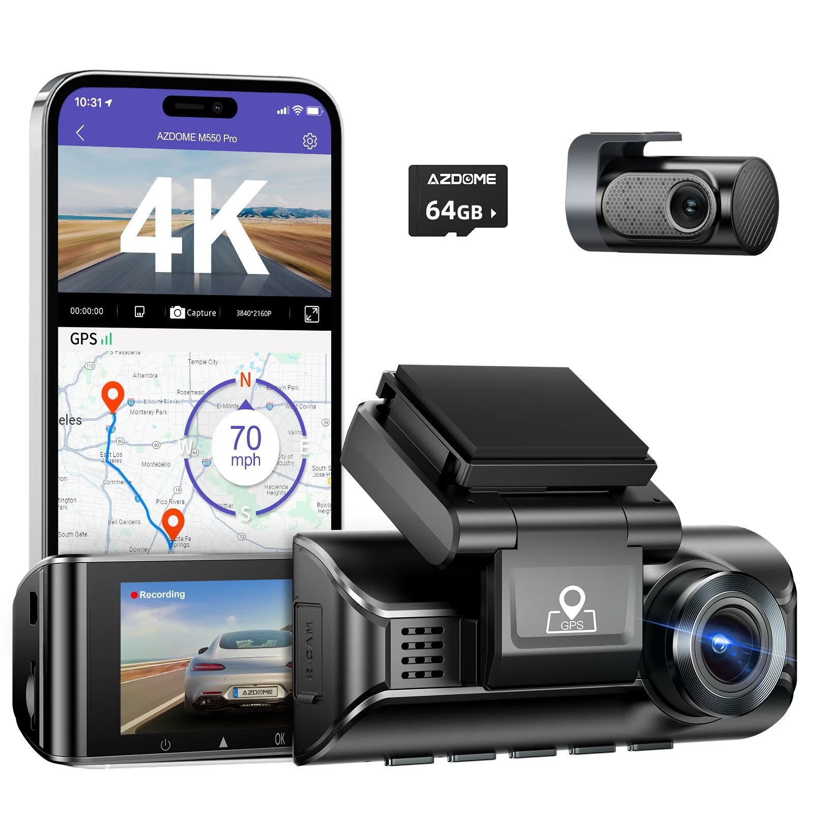 AZDome M550 Pro 2CH 4K Wifi GPS 64gb dashcam