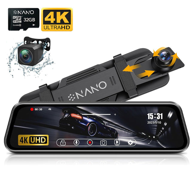 Nanocam T55 4K 2CH Full Mirror Wifi GPS 32gb dashcam